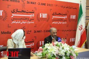 محمدمهدی عسگرپور (دبیر) و سمیه علیپور (مدیر روابط عمومی) در نشست مجازی سی و هشتمین جشنواره فیلم فجر